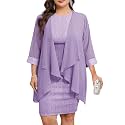 ZOMVA Plus Size Sparkly Formal Dress Suit 2 Piece Mother of The Bride Groom Chiffon Jacket Outfit Cocktail Evening