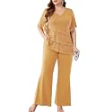 ZOMVA Plus Size Sparkly Pant Suits 2 Piece Sets Dressy Mother of the Bride Groom Wedding Guest Party Formal Outfits