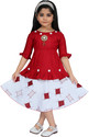 ZONAFASHION Girls Below Knee Festive/Wedding Dress (Red, 3/4 Sleeve)