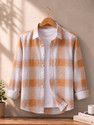 ZONANZA Men Checkered Casual White Brown Shirt