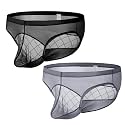 ZONBAILON Men's Lace Pouch Briefs Sexy Underwear Silk Sheer Mesh Panties