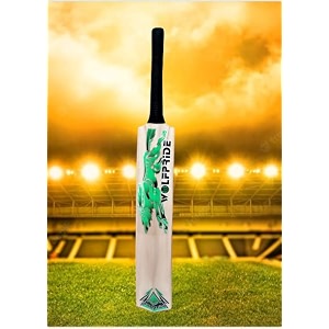 in the zone full size cricket bat ideal for age 15 yrs with anti scuff sheet toe and cover zone green sticker black grip himachal willow cricket bat