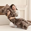 ZonLi Fluffy Body Pillow for Adults, Fuzzy Faux Fur Long Pillow with Shredded Memory Foam, Adjustable Support for Side Sleepers, Gifts, 20 x 54 Inch, Brown