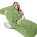 ZonLi Fluffy Body Pillow for Adults, Fuzzy Faux Fur Long Pillow with Shredded Memory Foam, Adjustable Support for Side Sleepers, Gifts, 20 x 54 Inch, Sage Green