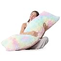 ZonLi Fluffy Body Pillow for Adults, Fuzzy Faux Fur Long Pillow with Shredded Memory Foam, Adjustable Support for Side Sleepers, Gifts, 20 x 54 Inch, Rainbow