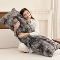 ZonLi Fluffy Body Pillow for Adults, Fuzzy Faux Fur Long Pillow with Shredded Memory Foam, Adjustable Support for Side Sleepers, Gifts, 20 x 54 Inch, Dark Grey