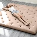 ZonLi Japanese Floor Futon Mattress Queen Size 80"x 60", 100% Cotton Cover 4'' Thicken Tatami Mattress, Foldable Sleeping Pad, Portable Dormitory Tatami Mat(Khaki)