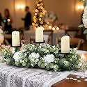 Zonon Eucalyptus Roses Table Centerpiece, 21.6" 3 Wick Candle Holder
