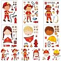 Zonon 48 Sheets Fireman Stickers for Kids Make a Face DIY, Firefighters