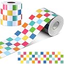 Zonon 65 Feet Checkered Border for Bulletin Board Pastel Rainbow Colorful Straight Trim Checkerboard Borders Decorative for Classroom Back to School Supplies(Checkerboard Style,Rainbow Color)
