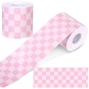 Zonon 65 Feet Light Pink Checkered Bulletin Board Border for Classroom
