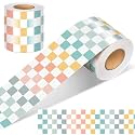 Zonon 65 Feet Rainbow Pastel Checkered Bulletin Board Border for Classroom