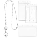 Zonon Silver Lanyard for ID Badges with Retractable Reel 3 Holder, 35"