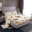Zoo Animal 3 Pieces Sheet With 16 Inch Deep Pockets Cute Giraffe Bedding for Kids Boys Girls Teens Room Decor Cartoon Animal Bed Sheets Set Twin Size Wildlife Breathable Soft Lightweight Microfiber