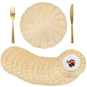 ZOOFOX 12 Pack Placemats, Gold Pressed Vinyl Table Mats with Hollow Out Design, No-Slip Heat Resistant Round Mats for Dining Table Kitchen Decor Party Wedding Accent Centerpiece, 15 Inch