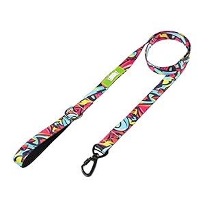 zoomiez printed dog leashlead with comfortable padded handle 4 ft with heavy duty slide locking hook s drip