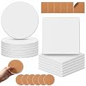 Zopeal 24 Pcs Ceramic Tiles for Craft with Cork Backing Pad, Square,Round