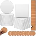 Zopeal 48 Pcs Ceramic Tiles for Craft with Cork Backing Pad, Square,Round