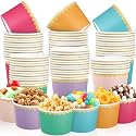 Zopeal 48 Pcs Colorful Disposable Ice Cream Bowls with Gold Scalloped Rim
