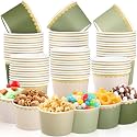 Zopeal 48 Pcs Sage Green Disposable Ice Cream Bowls with Gold Scalloped Rim