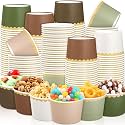 Zopeal 48 Pcs Woodland Disposable Ice Cream Bowls with Gold Scalloped Rim