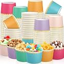 Zopeal 96 Pcs Colorful Disposable Ice Cream Bowls with Gold Scalloped Rim