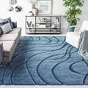 Super Soft Microfiber Abstract Kitchen Designer Anti Slip Kitchen Runner Rug Microfiber Premium Runner Shaggy Carpet (8 X 10 Feet_Light Blue/Blue)