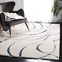 Super Soft Microfiber Abstract Kitchen Designer Anti Slip Kitchen Runner Rug Microfiber Premium Runner Shaggy Carpet (5 X 7 Feet_Cream/Blue)