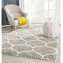 Super Soft Microfiber Abstract Kitchen Designer Anti Slip Kitchen Runner Rug Microfiber Premium Runner Shaggy Carpet (5 X 7 Feet_Light Grey/Ivory)