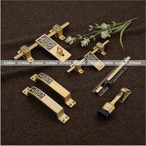 zorba door fittings kit door accessories kit door kit set 1 aldrop 1 latch 2 handles 1 tower bolt and 1 door stopper finish  antique brass aluminium door handle ganpati antique