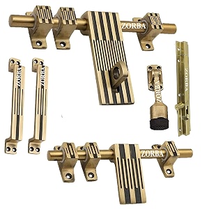 zorba elevate your doors with door kit in antique brass finish - standard size including door fitting accessories front aldrop back latch two handles door stopper amp tower bolt