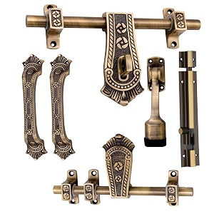 zorba upgrade your doors with maharaja door kit in antique brass finishstandard size door fitting accessories including front aldrop back latch two pull handles door stopper amp tower bolt