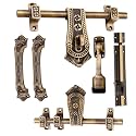 Zorba Upgrade Your Doors with Maharaja Door Kit in Antique Brass Finish,Standard Size Door Fitting Accessories Including Front Aldrop, Back Latch, Two Pull Handles, Door Stopper &amp; Tower Bolt