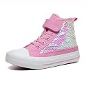 Zoroadke Kids Sparkle Sequins High Top Casual Adjustable Strap Canvas Shoes Girls and Boys Glitter Sneakers