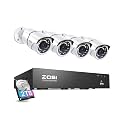 ZOSI 8CH 4K PoE Home Security Camera System, 8 Ports 16CH 8MP NVR with 2TB HDD, 4pcs 5MP Indoor Outdoor PoE Cameras, 120ft Night Vision, 24/7 Recording, Remote Access
