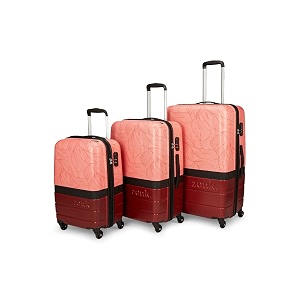 zouk andaman crest raahi trolleyluggagesuitcase for travel  polycarbonate hard case  printed patterned graphic design  360 rotating 4 spinner wheel  black  set of 3 475769 cm