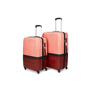 zouk andaman crest raahi trolley  luggage  suitcase for travel  polycarbonate hard case  printed patterned graphic design 360 rotating 4 spinner wheelred set of 2 medium and large 5769 cm