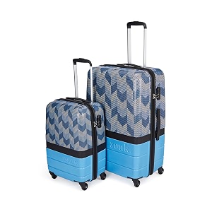 zouk himachal chevron grey raahi trolleyluggagesuitcase for travel  polycarbonate hard case  printed patterned graphic design  360 rotating 4 spinner wheel  black  set of 3 475769 cm