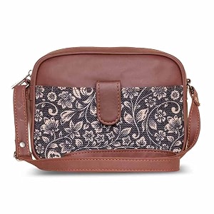 zouk flomotif floral printed women39s jute handcrafted vegan leather black magnetic sling bag