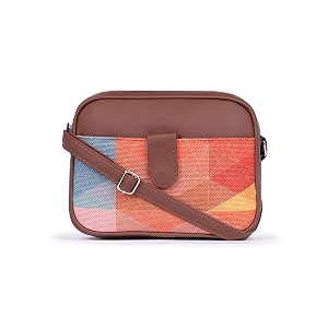 zouk geooptics geometric printed women jute vegan leather multicolour trendy sling bag with zip closure