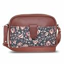 ZOUK Chittoor Blue Kalamkari Motif Printed Women's Jute Handcrafted Vegan Leather Blue Magnetic Sling Bag