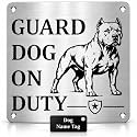 Beware of Dog ZOUPLE® Sign with Custom Pet Name Tag, Pitbull, 8"x8", Triple Mount, JSL Brand Steel, Laser Print