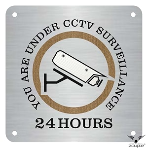 cctv surveillance zouple sign with custom name tag 834x834 dual mount jsl brand steel laser print