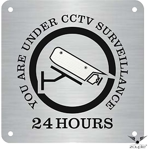 cctv surveillance zouple sign with custom name tag 834x834 dual mount jsl brand steel laser print