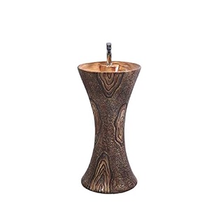 zoyo cera designer ceramic one piece pedestal wash basin free standing size 16 round glossy finish wooden