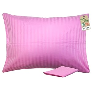 zpecc toddler pillow with pillowcase - 13 x 18 organic pillows for sleeping soft breathable small kids pillow for crib toddler bed travel pink stripe intended for age 2 and up