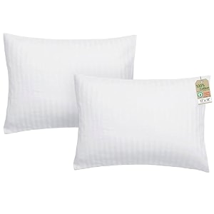 zpecc toddler pillow with pillowcase 2 pack - 13x18 organic cotton hypoallergenic kids pillow baby essentials for travel crib daycare stroller intended for age 2 and up white stripe