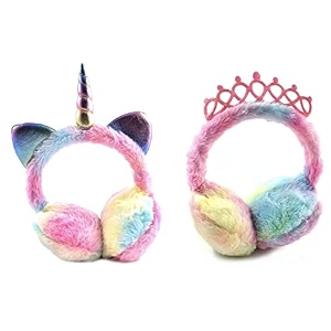 latest unicirn and crown style cute winter amp outdoor adjustable ear muffs tie dye for girls and women unicrown pink