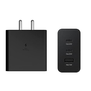 65w 3 port type c wall charger adapter for sam sung s24 ultras24 pluss24s23 fes22s21 fea55a35 usb c block for 15 pro max and laptop charging support 65-watt blackza42