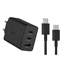 65W (Trio) Multi Port Super Fast Charging Adapter with Type C to Type C Cable Compatible with Sam sung S20 Plus/S21 FE 5G/S22/S23/S23 FE/S23 Ultra/F54 5G/A54 5G (Adapter and Cable) (ZA162)